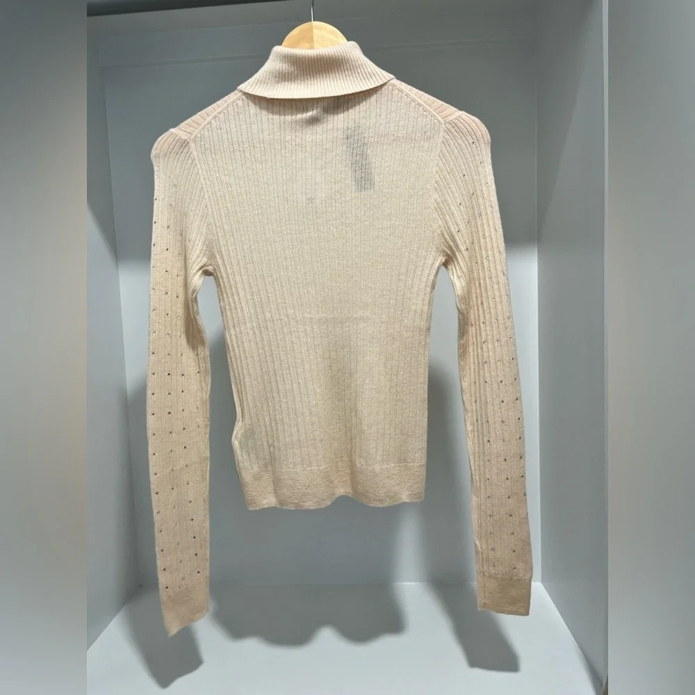 J Crew Featherweight cashmere turtleneck sweater with rhinestones Buttercream S
